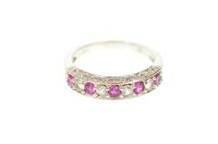 10K White Gold Ornate Heart Filigree Syn. Pink Sapphire CZ Ring