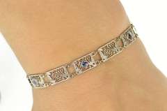 14K White Gold Art Deco Ornate Filigree Syn. Sapphire Bracelet