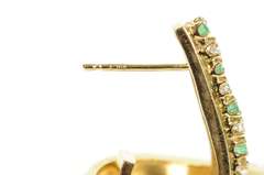 10K Yellow Gold Retro Diamond Emerald Curved Bar Semi Hoop Earrings