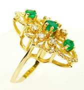 Very Fine 14K Emeralds & Diamonds Vintage Ring, 6.25