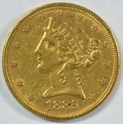 Lovely 1885 US $5 Liberty Gold Piece. Full strike