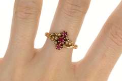 14K Yellow Gold Victorian Syn. Ruby Rose Diamond Accent Ring