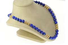 14K Yellow Gold Lapis Lazuli Beaded Strand Statement Necklace