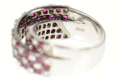 18K White Gold 1.76 Ctw Ruby Diamond Layered Checkered Band Ring