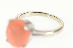 10K White Gold Retro Carved Flower Coral Cabochon Statement Ring