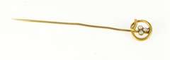 14K Yellow Gold Pearl Inset Shamrock Clover Victorian Stick Pin