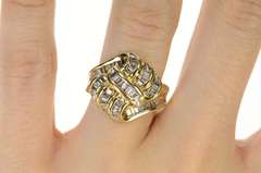 10K Yellow Gold Wavy Baguette Statement Diamond Encrusted Ring