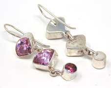 Sterling Silver Pink Stone Ring and Earrings