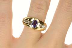 14K Yellow Gold 1.10 Ctw Tanzanite Princess Diamond Statement Ring