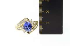 10K Yellow Gold Oval Syn. Sapphire CZ Bypass Statement Ring
