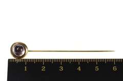 14K Yellow Gold Victorian Amethyst Cabochon Round Simple Stick Pin