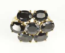 10K Yellow Gold Deep Navy Sapphire Oval Cluster Cocktail Ring