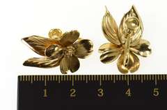 Gold Filled Ornate Dogwood Flower Retro Screw Back Earrings