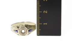 14K White Gold Art Deco 2.5mm Sapphire Accent Setting Ring