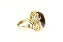 14K Yellow Gold Retro Ornate 1960's Tiger's Eye Cabochon Ring