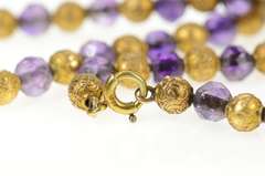 14K Yellow Gold Ornate Victorian Etched Beaded Amethyst Necklace