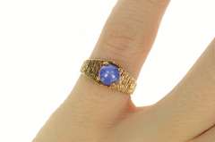 10K Yellow Gold Textured Retro Syn. Blue Star Sapphire Ring