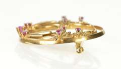 14K Yellow Gold 1960's Retro Ruby Floral Bouquet Circle Pin/Brooch