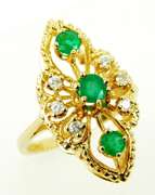 Very Fine 14K Emeralds & Diamonds Vintage Ring, 6.25
