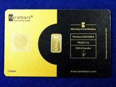 Special 1 gram pure .9999 fine gold KaratBar in card
