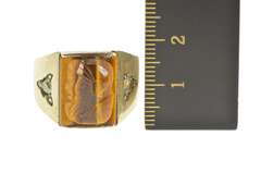 14K Yellow Gold Men's Tiger's Eye Diamond Accent Statement Ring