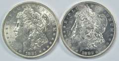 Lustrous-white 1881-O & 1882-O Morgan Silver Dollars