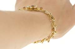 14K Yellow Gold Retro Ornate Opal Garnet Cluster Statement Bracelet