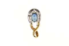 14K Yellow Gold 0.91 Ctw Natural Oval Sapphire Diamond Pendant