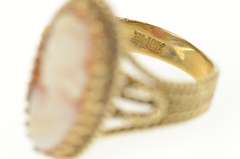 10K Yellow Gold Retro Ornate Carved Shell Cameo Rope Ring