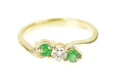14K Yellow Gold Diamond Emerald Accent Bypass Engagement Ring