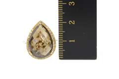 14K Yellow Gold Pear Faceted Smoky Quartz Diamond Halo Ring