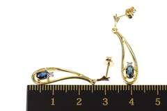 10K Yellow Gold Oval Sapphire Diamond Tear Drop Dangle Earrings