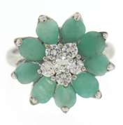 Sterling Silver Jade Flower Style Ring