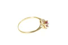 10K Yellow Gold Round Ruby Diamond Cluster Bypass Ring
