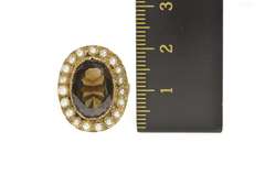 18K Yellow Gold Victorian Oval Smoky Quartz Pearl Halo Cocktail Ring