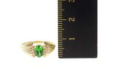 14K Yellow Gold Green Tourmaline Diamond Cluster Accent Ring