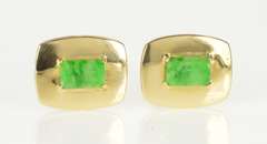 18K Yellow Gold Retro Jade Ornate Rounded Men's Cuff Links