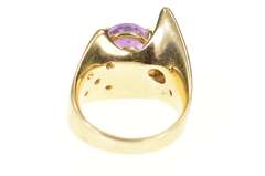 14K Yellow Gold Amethyst Geometric Flush Diamond Emerald Ring