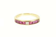 14K Yellow Gold 0.50 Ctw Princess Diamond Ruby Wedding Ring