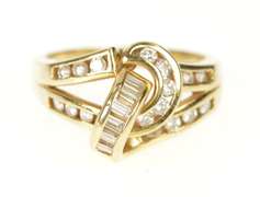 14K Yellow Gold Diamond Channel Knot Loop Statement Ring
