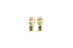 14K Yellow Gold Diamond Sapphire Ruby Emerald Clip Hoop Earrings