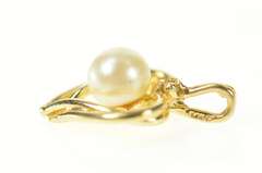 14K Yellow Gold Pearl Diamond Accent Classic Heart Love Pendant