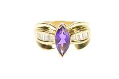 14K Yellow Gold Amethyst Baguette Diamond Engagement Ring
