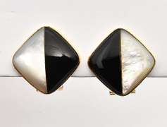 Stylish Mothof Pearl and Black Onyx Earrings