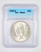 MS64 1935-S Peace Silver Dollar - Graded ICG