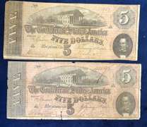 Lot of 2 Confederate 5 Dollar Notes Circulated