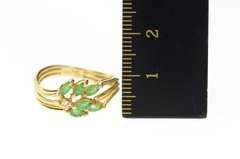 14K Yellow Gold Marquise Emerald Diamond Accent Cluster Ring