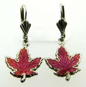 Vintage Sterling Enameled Maple Leaf Dangle Earrings