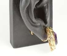 14K Yellow Gold Arts & Crafts Amethyst Flower Filigree Screw Earrings