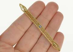 14K Yellow Gold Art Deco Filigree Princess Iolite Bar Pin/Brooch